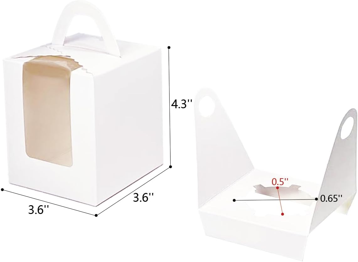 Bakepacker Auto-pop up Individual Cupcake Boxes with Window 60 Count Brown Single Cupcakes Box 3.7 x 3.7 x 4.3inch Cupcake Carrier