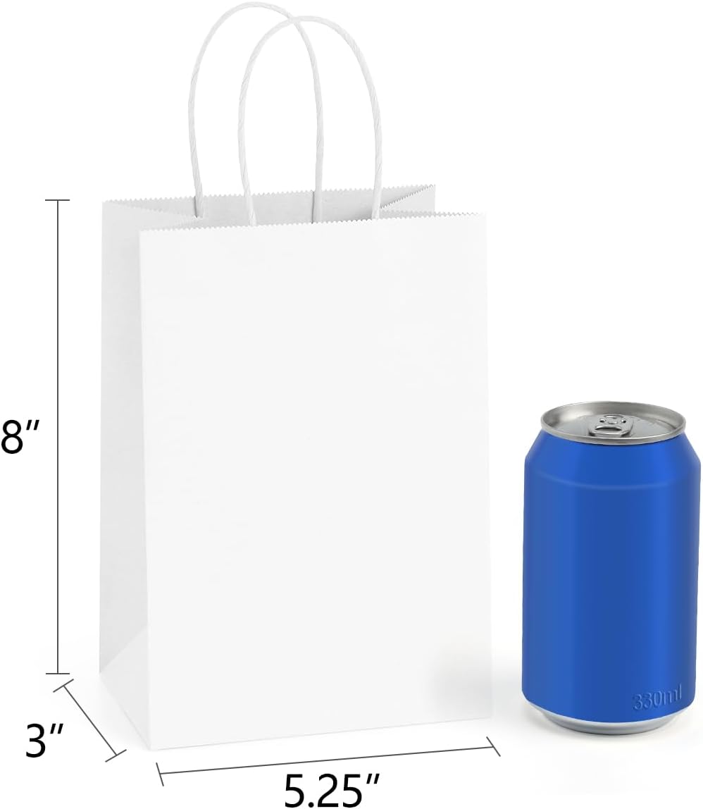 BagDream Gift Bags 100Pcs 5.25x3x8 Small Kraft Paper Gift Bags with Handles Bulk, Brown Paper Sacks for Small Business, Retail, Merchandise, Wedding Birthday Party Favor