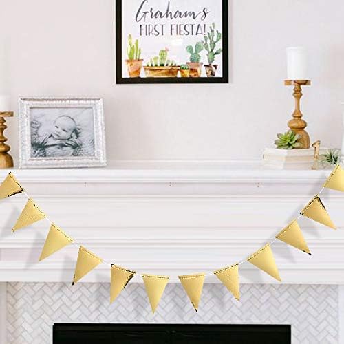 30Ft Navy Blue Gold and Beige Party Decorations Royal Blue Gold Triangle Flag Pennant Banner Bunting for Graduation Birthday Wedding Bridal Shower Nautical Ahoy Achor Theme Party Decorations Supplies