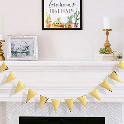30Ft Navy Blue Gold and Beige Party Decorations Royal Blue Gold Triangle Flag Pennant Banner Bunting for Graduation Birthday Wedding Bridal Shower Nautical Ahoy Achor Theme Party Decorations Supplies
