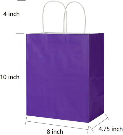 Oikss 100 Pack 8x4.75x10 Inch Medium Brown Kraft Paper Bags with Handles Bulk for Wedding Birthday Party Favors Grocery Retail Shopping Business Goody Craft Gift Bags Sacks (Plain Natural 100 Count)