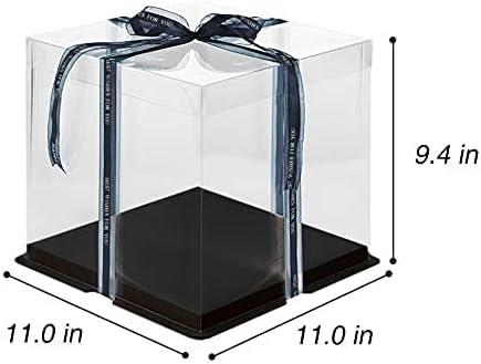 10 Inch Clear Cake Box,2 Pcs 10" X 10" X 9" Transparent Cake Box with Ribbon for 8" Cakes-Clear Tall Cake Boxs- Gift Boxes with Lid for Wedding Party and Gift Display (White-2 Set)