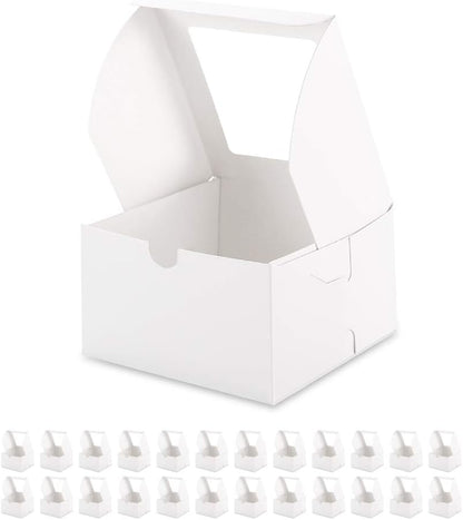 25 Gold Bakery Boxes with Window, 6x6x4 Inches Cake Boxes with Window, Treat Boxes for Small Bakery, Dessert, Candy, Cookies, Pastry, Party Favors, Wedding Cake