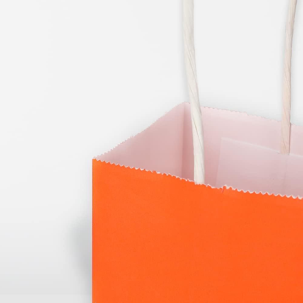 Oikss 100 Pack 5.25x3.25x8.25 Inch Small White Kraft Paper Bags with Handles Bulk for Birthday Wedding Party Favors Grocery Retail Shopping Business Goody Craft Gift Bags Cub Sacks (100pcs Count)