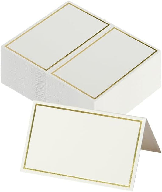 Place Cards, Card Table with Gold Foil Border, Place Cards for Table Setting，25 Pcs 2" x 3.5" for Food Labels for Party, Wedding, Table, Dinner Parties, Seating Cards (25, 2 X 3.5 Inch)