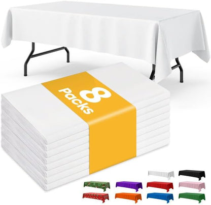 Niuara White Plastic Table Cloth - 4 Pack 54" × 108" Rectangle Disposable Tablecloths for 6FT Tables, Table Cover for Party, Holiday & Gathering Use