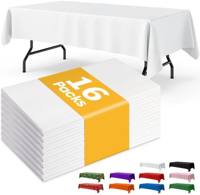 Niuara White Plastic Table Cloth - 30 Pack 54" × 108" Rectangle Disposable Tablecloths for 6FT Tables, Waterproof Table Cover for Party, Holiday & Gathering Use