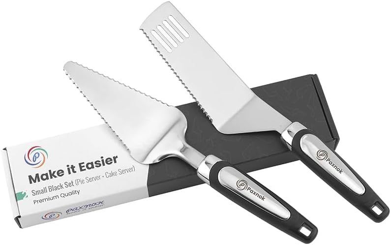 Pie Server Spatula and Cake Cutter Slicer, Stainless Steel Set - Kitchen Essentials for Cutting & Serving Desserts, Brownies, Lasagna (Black, 10 inches)