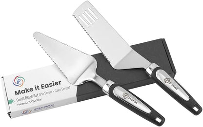 Pie Server Spatula and Cake Cutter Slicer, Stainless Steel Set - Kitchen Essentials for Cutting & Serving Desserts, Brownies, Lasagna (Black, 10 inches)