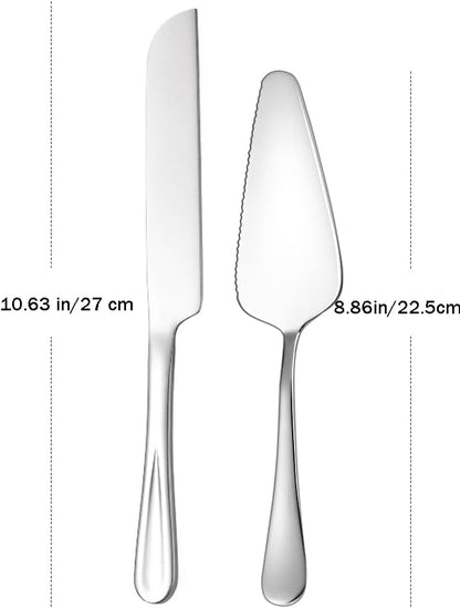 Cake Knife and Server Set Silver Wedding Cake Server and Knife Set with 10.63" Cake Knife and 8.86" Pie Server Stainless Steel Cake Cutting Set for Weddings, Parties and Anniversaries