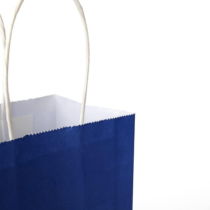 Oikss 100 Pack 5.25x3.25x8.25 Inch Small White Kraft Paper Bags with Handles Bulk for Birthday Wedding Party Favors Grocery Retail Shopping Business Goody Craft Gift Bags Cub Sacks (100pcs Count)