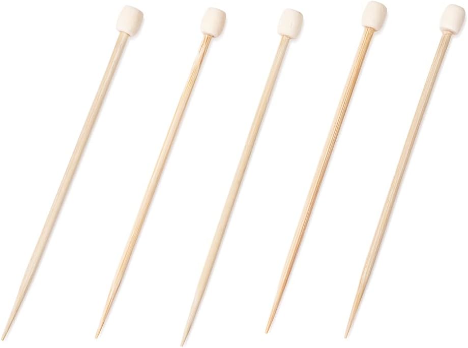 3.5 Inch Cocktail Picks, 100 Disposable Appetizer Skewers - Cylinder Top, Sturdy, Natural Bamboo Decorative Toothpicks, For Barbeques, Parties, Or Buffets