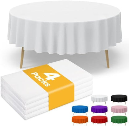 Niuara White Plastic Table Cloth - 4 Pack 54" × 108" Rectangle Disposable Tablecloths for 6FT Tables, Table Cover for Party, Holiday & Gathering Use