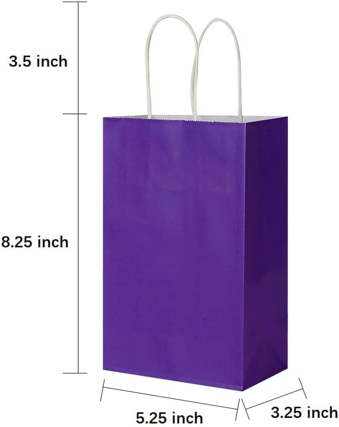 Oikss 100 Pack 5.25x3.25x8.25 Inch Small White Kraft Paper Bags with Handles Bulk for Birthday Wedding Party Favors Grocery Retail Shopping Business Goody Craft Gift Bags Cub Sacks (100pcs Count)