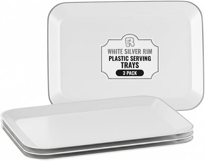 3 Pack Plastic Serving Trays for Party - Gold Serving Tray 8 x 11 Inch - Heavy Duty Dessert Trays for Food - Rectangular Party Serving Trays for Entertaining - Clear Cookie Platters