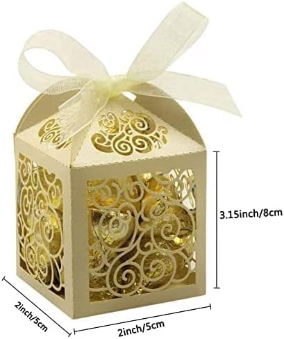 KPOSIYA 100 Pack Wedding Favor Boxes Laser Cut Boxes Party Favor Box Small Gift Boxes Lace Candy Boxes for Wedding Bridal Shower Baby Shower Birthday Party Anniverary with Ribbons (Pink, 100)