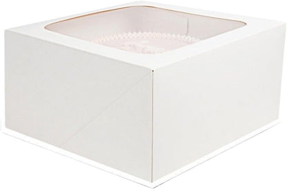 JBR & JM 5-Pack White Cake Boxes with Window - 10x10x5 Inches, Disposable Bakery Box for Cakes, Pastries, Desserts, Cookies - Square Cake Containers for Birthday Parties and Weddings