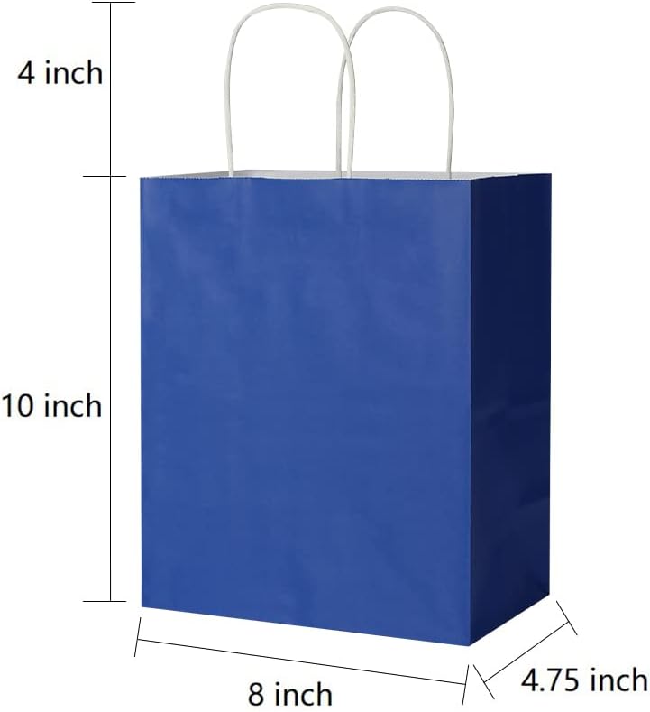 Oikss 100 Pack 8x4.75x10 Inch Medium Brown Kraft Paper Bags with Handles Bulk for Wedding Birthday Party Favors Grocery Retail Shopping Business Goody Craft Gift Bags Sacks (Plain Natural 100 Count)