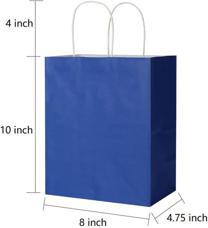 Oikss 100 Pack 8x4.75x10 Inch Medium Brown Kraft Paper Bags with Handles Bulk for Wedding Birthday Party Favors Grocery Retail Shopping Business Goody Craft Gift Bags Sacks (Plain Natural 100 Count)