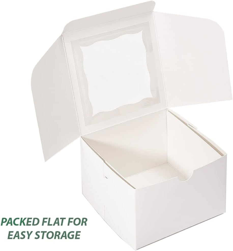 Cookie Boxes with Window 4.5x4.5x3 Inch-50 Pack,White Bakery Boxes,Mini Treat Boxes for Mini Bundt Cake and Individual Cheesecakes
