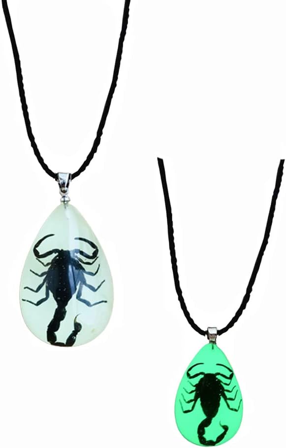 Glow in the Dark Necklace Black Scorpion Amber Resin Adjustable Necklace Pendent with Insect Sample Inside Birthday Gift for Lover Friends