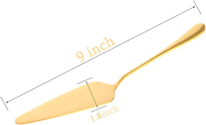 Stainless Steel Cake Server Pack of 10 Pie Holder Transfer Triangular Spade Spatula Serrated Edge for Pizza Cake Baking Safe in Dishwasher (Gold)