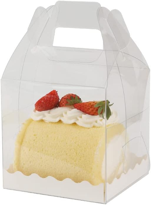 10Pcs Clear Cake Boxes,5.5X5.5 Inch Cake Transparent Gift Box Plastic Cupcake Candy Display Boxes Portable Single Cake Containers for Wedding Birthday Parties Baby Shower Favors