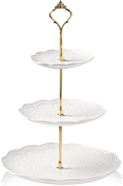 Sweejar 3 Tier Ceramic Cake Stand Wedding, Dessert Cupcake Stand for Tea Party Serving Platter (White)