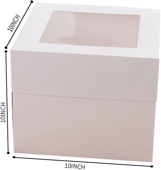 2 Pack Cake Boxes with Ribbons 12x12x12 inch Tall Large White Bakery Square Cake Boxes with Window for Weddings Birthdays Decorating