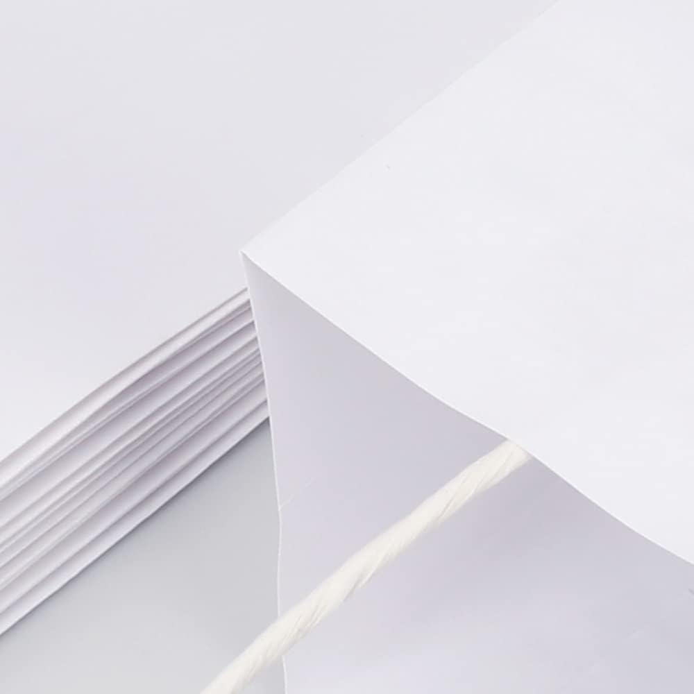 Oikss 100 Pack 5.25x3.25x8.25 Inch Small White Kraft Paper Bags with Handles Bulk for Birthday Wedding Party Favors Grocery Retail Shopping Business Goody Craft Gift Bags Cub Sacks (100pcs Count)