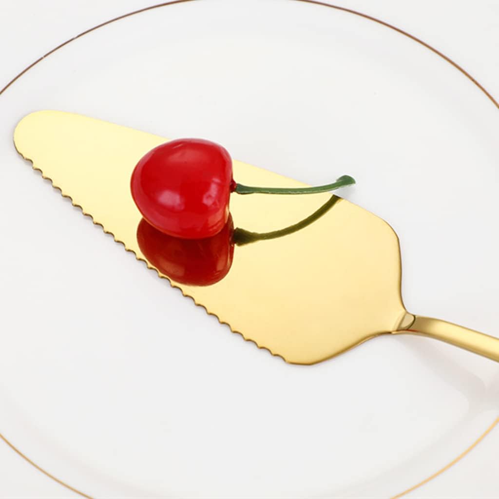 Stainless Steel Cake Server Pack of 10 Pie Holder Transfer Triangular Spade Spatula Serrated Edge for Pizza Cake Baking Safe in Dishwasher (Gold)