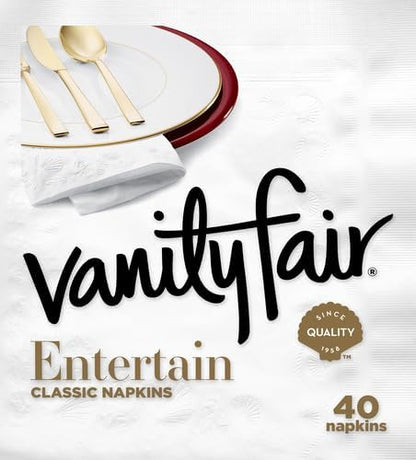 Vanity Fair Entertain Paper Napkins, 40 Count, Disposable Napkins Made For Entertaining And Events