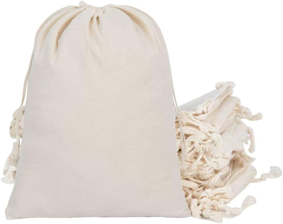 gobyhumm 50 Pieces Pure Cotton Drawstring Bags Muslin Bags Sachet Bag for Home Supplies （2.8 * 3.5"）