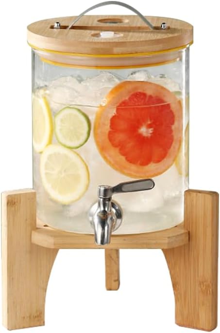 Beverage Dispenser, 1.5 Gallon Glass Drink Dispenser with Stand, Glass water dispenser with Spigot, Large Drink Dispensers for Parties,Bars,Restaurants, 5L