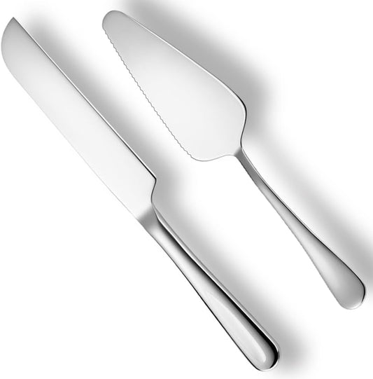 Cake Knife and Server Set Silver Wedding Cake Server and Knife Set with 10.63" Cake Knife and 8.86" Pie Server Stainless Steel Cake Cutting Set for Weddings, Parties and Anniversaries