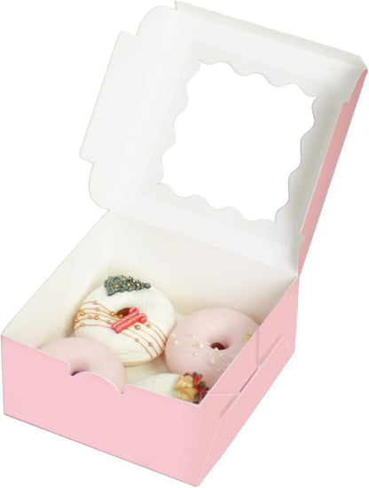 Bakepacker Brown 30-Packs Bakery Boxes with Window 6x6x3 inches Thick & Sturdy Macaroon Pastry Boxes Cookie Boxes for Bakerys