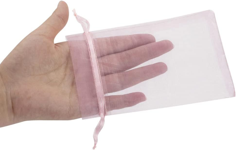 HRX Package 100pcs White Organza Bags, 4x6 inch Mesh Bags Drawstring Gift Bags Jewelry Pouches for Candy Wedding Favors Christmas