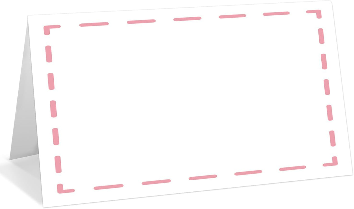 25 Pack Pink Plaid Bow Place Cards, Editable Name Cards for Table Setting, Tent Cards Food Label for Dinner Party, Bridal Shower, Wedding, Baby Shower and Events -T30