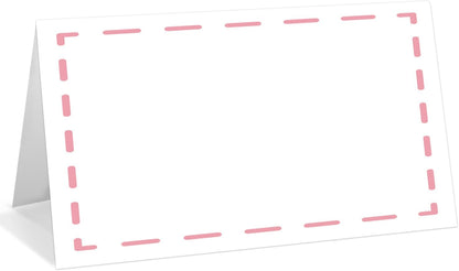 25 Pack Pink Plaid Bow Place Cards, Editable Name Cards for Table Setting, Tent Cards Food Label for Dinner Party, Bridal Shower, Wedding, Baby Shower and Events -T30
