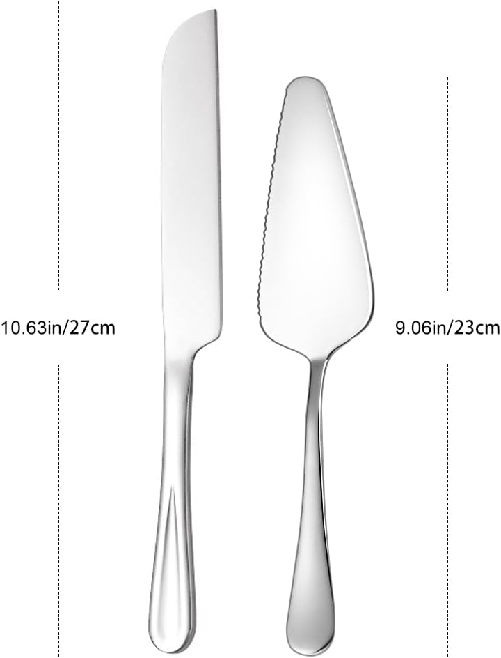 Wedding Cake Knife and Server Set Silver,Stainless Steel Cake Cutting Set,2Pcs Include Cake Cutter And Cake Server for Wedding, Birthday, Parties and anniversary, Dishwasher Safe