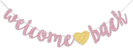 URYYRIT Welcome Back Banner Returning Home Party Paper Sign Teenager Homecoming Returning Home Retiring from The Army Decorations, Rose gold
