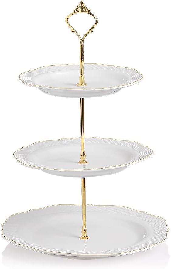 Sweejar 3 Tier Ceramic Cake Stand Wedding, Dessert Cupcake Stand for Tea Party Serving Platter (White)