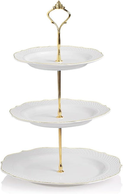 Sweejar 3 Tier Ceramic Cake Stand Wedding, Dessert Cupcake Stand for Tea Party Serving Platter (White)