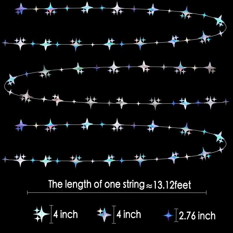 Glitter Gold Four-Angle Star Paper Garland Banner Décor 40 Feet Gold Twinkle Star Hanging Bunting Banner Backdrop for Wedding Baby Shower Birthday Graduation Disco Party Decorations