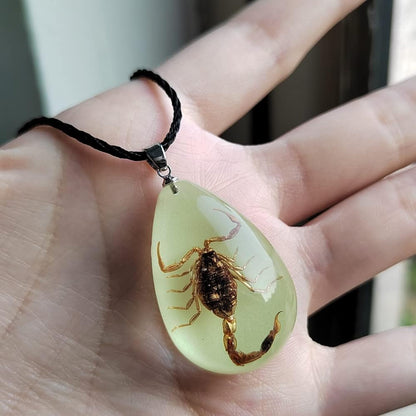 Glow in the Dark Necklace Black Scorpion Amber Resin Adjustable Necklace Pendent with Insect Sample Inside Birthday Gift for Lover Friends