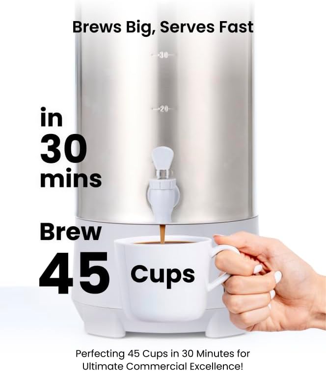 SYBO 6L Commercial Coffee Maker, Stainless Steel Coffee Urn With Cool-Touch Handles, Electric Coffee Pot Hot Beverage Dispenser, Quick-Brewing Coffee Urn, For Events,Party & Catering - 45 Cup