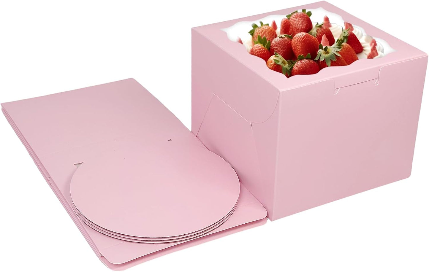 Bakepacker 36pcs 6x6x5 Inches with Window 18-Packs White 6 Inch Bakery Boxes (18 Cake Boxes +18 Cake Boards + 10 Meters Silk Ribbon Includes Included)