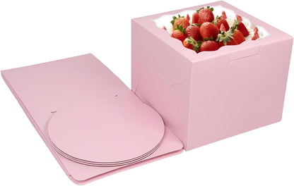 Bakepacker 36pcs 6x6x5 Inches with Window 18-Packs White 6 Inch Bakery Boxes (18 Cake Boxes +18 Cake Boards + 10 Meters Silk Ribbon Includes Included)