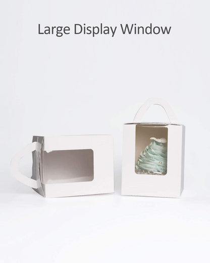 qiqee 60pcs Cupcake Boxes Individual Disposable White Single Box with Window 3.6 * 3.6 * 4.3inch Cupcake Containers/Holders