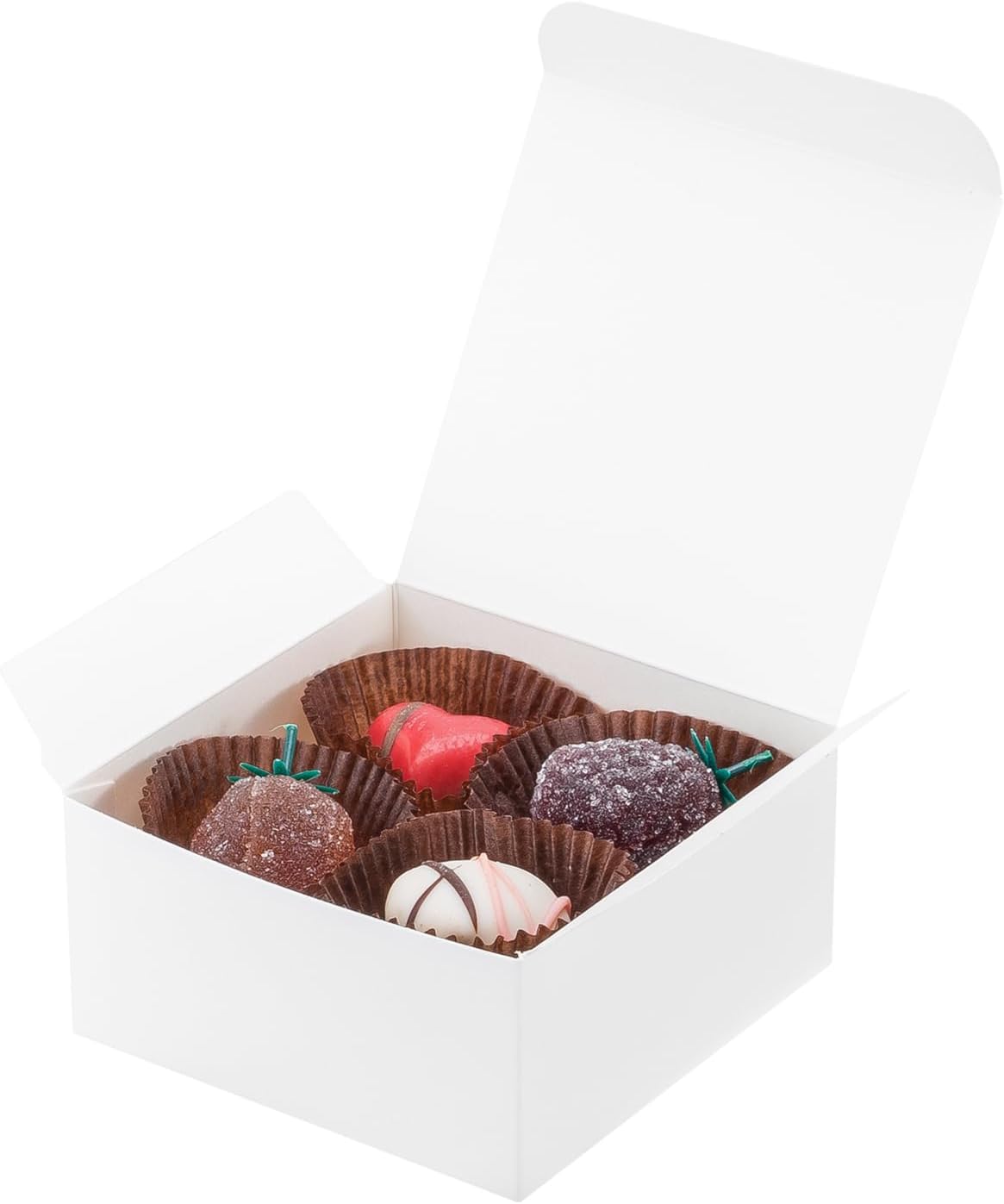 UnicoPak 20 Pack 4x4x2 White Small Gift Boxes - Food Grade Cardboard Treat Boxes for Candy, Fudge, Cookies - Small Square Boxes for Ornaments, Jewelry Trinkets, Party Favors, Small Business Packaging